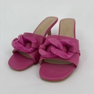 Rampage Shoes Womens Size 8.5 Pink Open Toe Heel Aubrie-22L Chain Slide Sandals